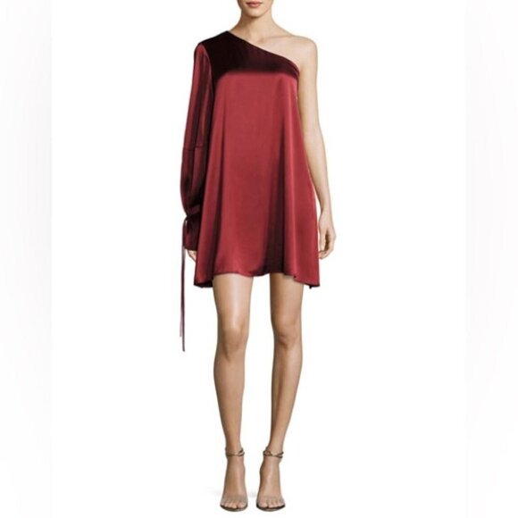 Tanya Taylor Womens Size 4 Leah One Shoulder Satin Dress Red Mini Wine Cocktail - Picture 1 of 12